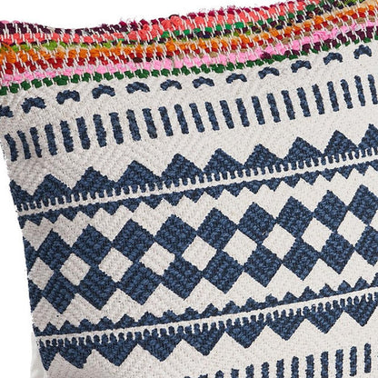 18" X 18" Blue White Red And Yellow 100% Cotton Striped Zippered Pillow
