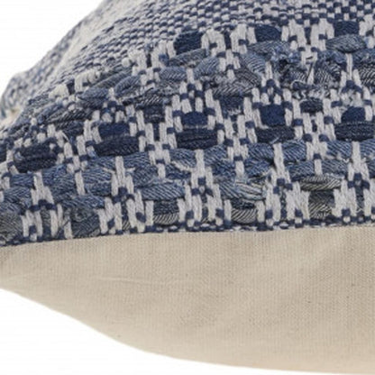 20" X 20" Blue And Ivory 100% Cotton Chevron Zippered Pillow