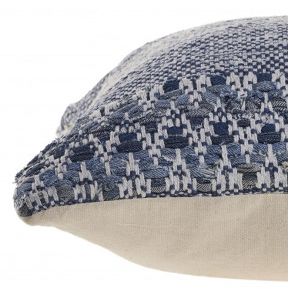 20" X 20" Blue And Ivory 100% Cotton Chevron Zippered Pillow