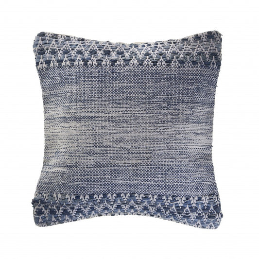 20" X 20" Blue And Ivory 100% Cotton Chevron Zippered Pillow