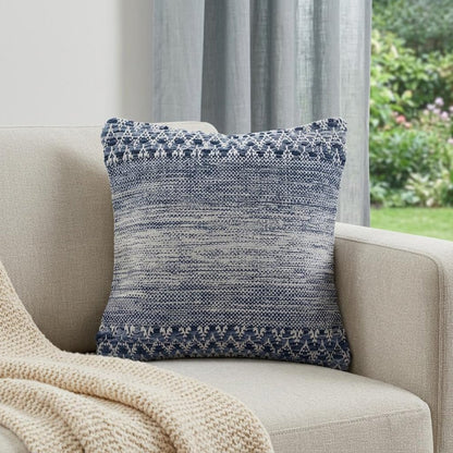 20" X 20" Blue And Ivory 100% Cotton Chevron Zippered Pillow