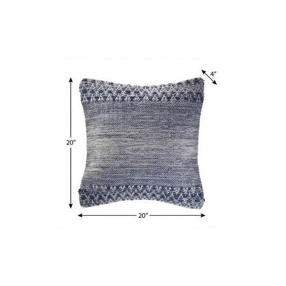 20" X 20" Blue And Ivory 100% Cotton Chevron Zippered Pillow