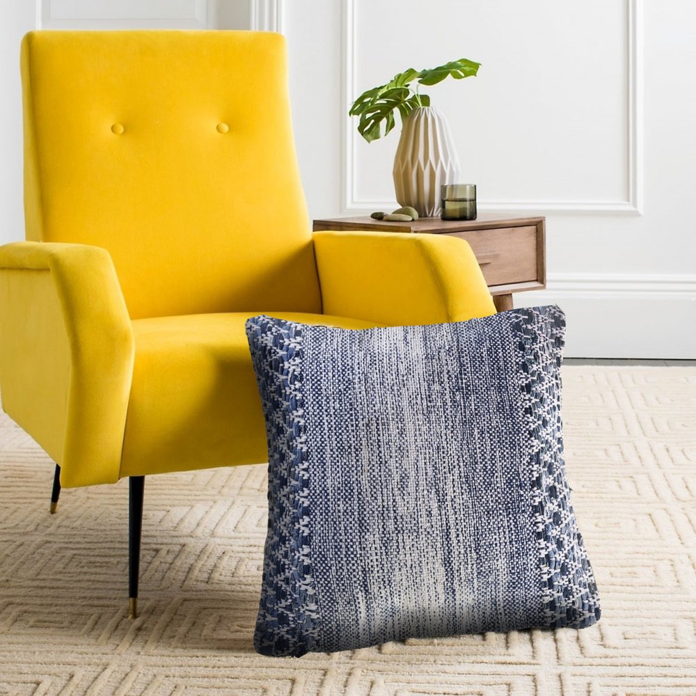 20" X 20" Blue And Ivory 100% Cotton Chevron Zippered Pillow