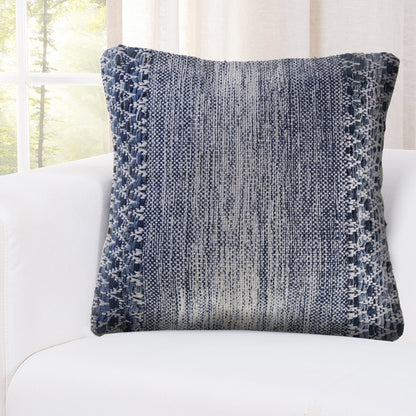 20" X 20" Blue And Ivory 100% Cotton Chevron Zippered Pillow