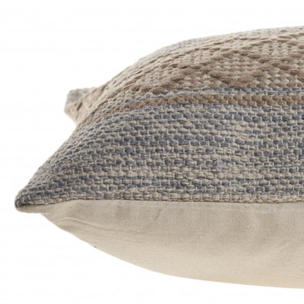 20" Beige And Gray Cotton Geometric Throw Pillow