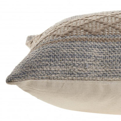 20" Beige And Gray Cotton Geometric Throw Pillow
