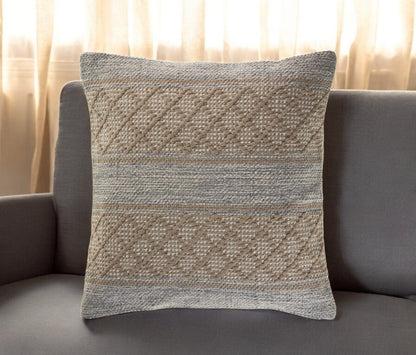 20" Beige And Gray Cotton Geometric Throw Pillow