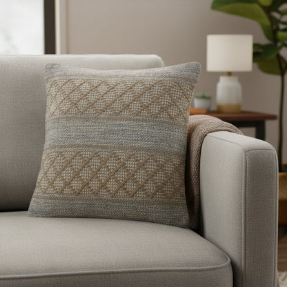20" Beige And Gray Cotton Geometric Throw Pillow