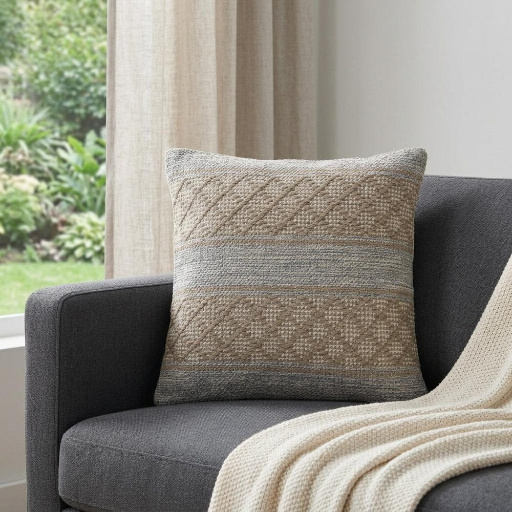 20" Gray And Black Geometric Cotton Throw Pillow