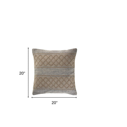 20" Beige And Gray Cotton Geometric Throw Pillow