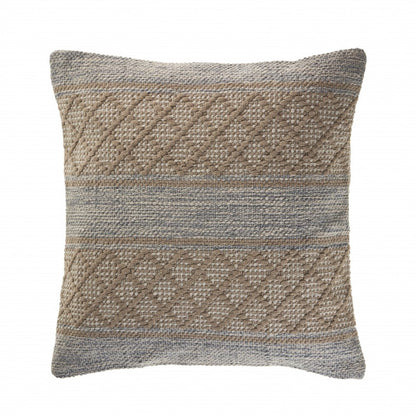 20" Beige And Gray Cotton Geometric Throw Pillow