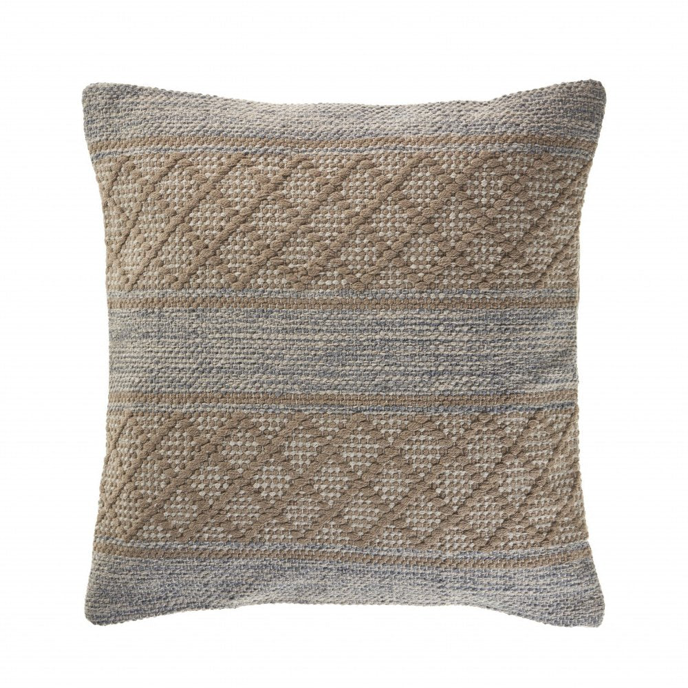 20" Beige And Gray Cotton Geometric Throw Pillow