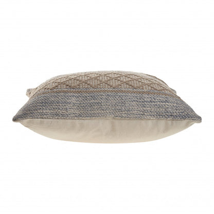 20" Beige And Gray Cotton Geometric Throw Pillow