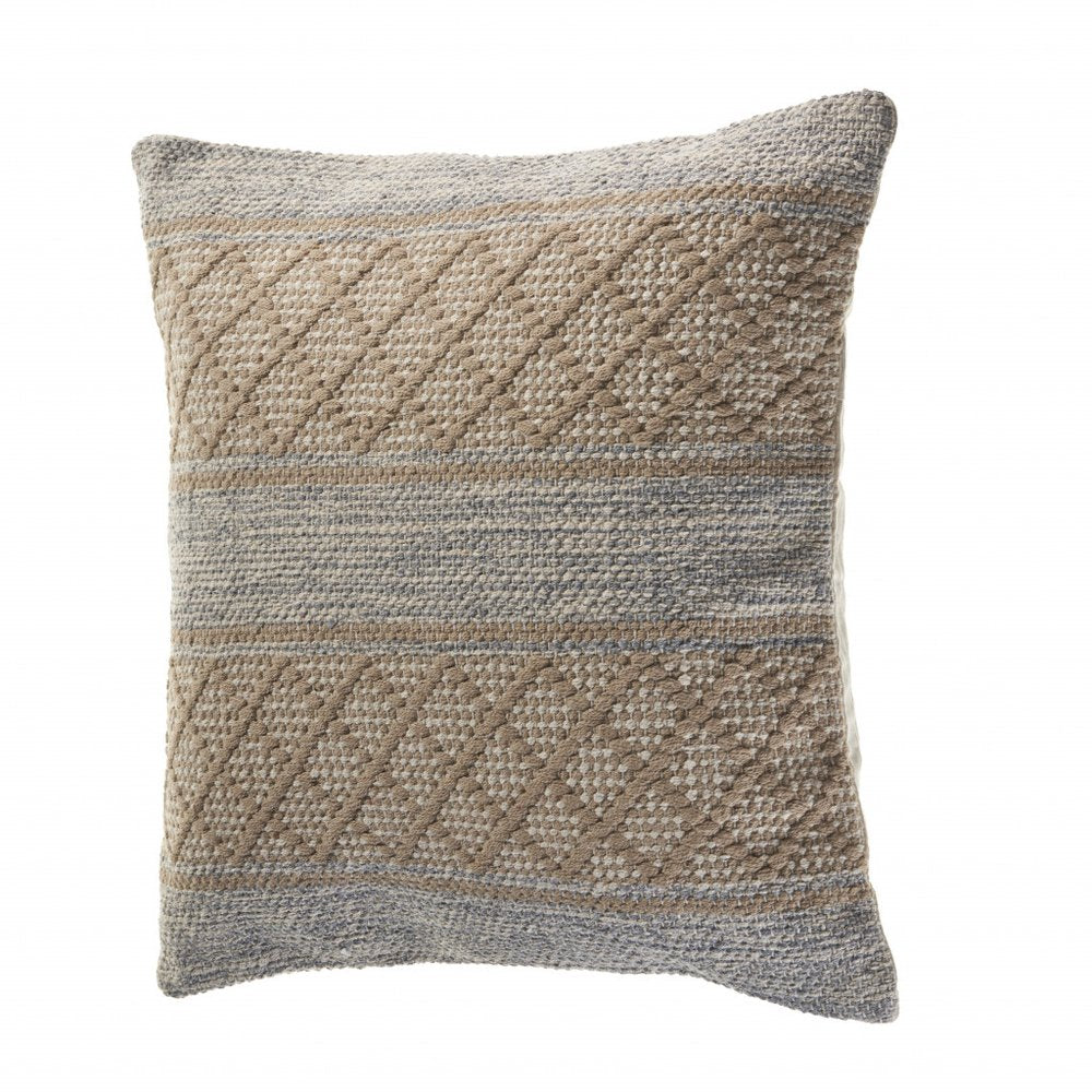20" Beige And Gray Cotton Geometric Throw Pillow