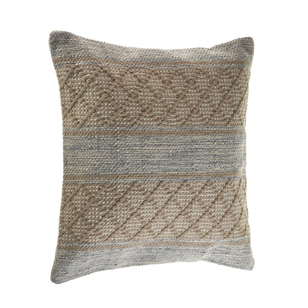 20" Beige And Gray Cotton Geometric Throw Pillow