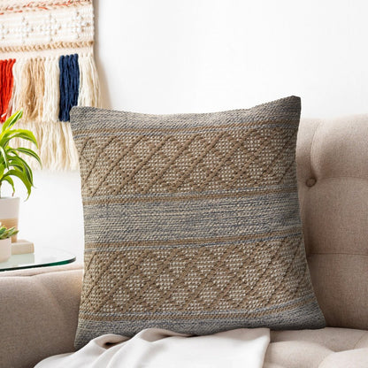 20" Beige And Gray Cotton Geometric Throw Pillow