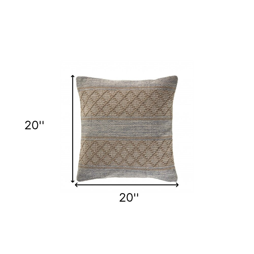 20" Beige And Gray Cotton Geometric Throw Pillow