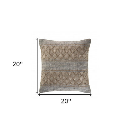 20" Beige And Gray Cotton Geometric Throw Pillow