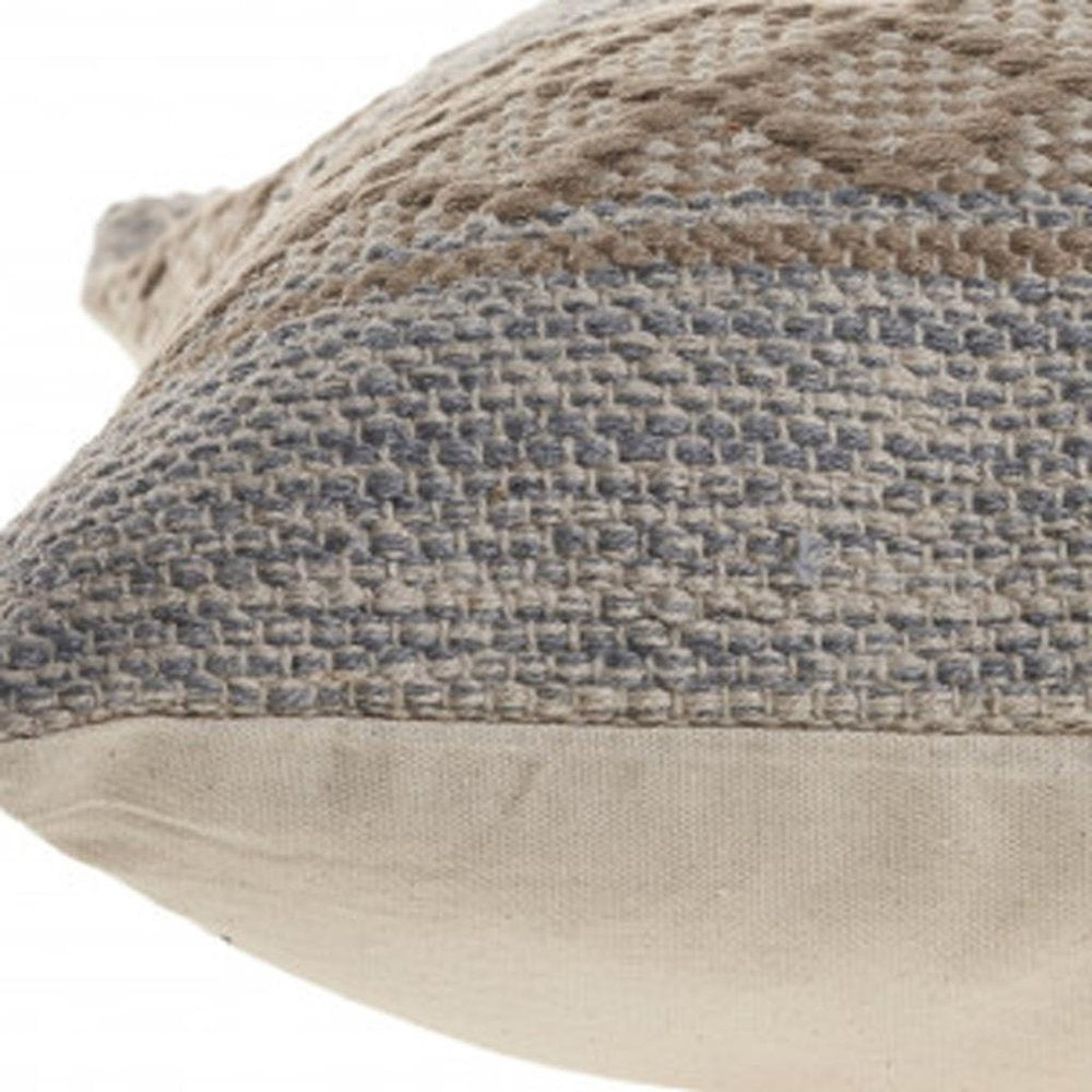 20" Beige And Gray Cotton Geometric Throw Pillow