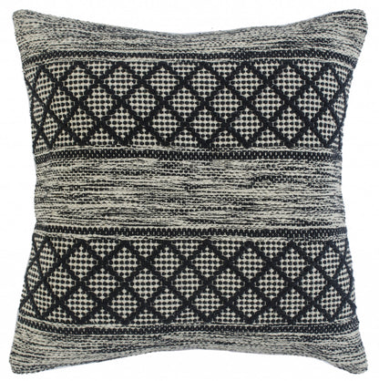 20" X 20" Beige And Grayish Blue 100% Cotton Geometric Zippered Pillow