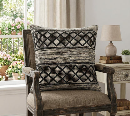 20" Beige And Gray Cotton Geometric Throw Pillow