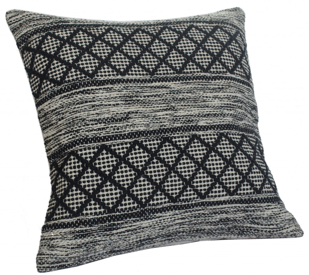 20" X 20" Beige And Grayish Blue 100% Cotton Geometric Zippered Pillow