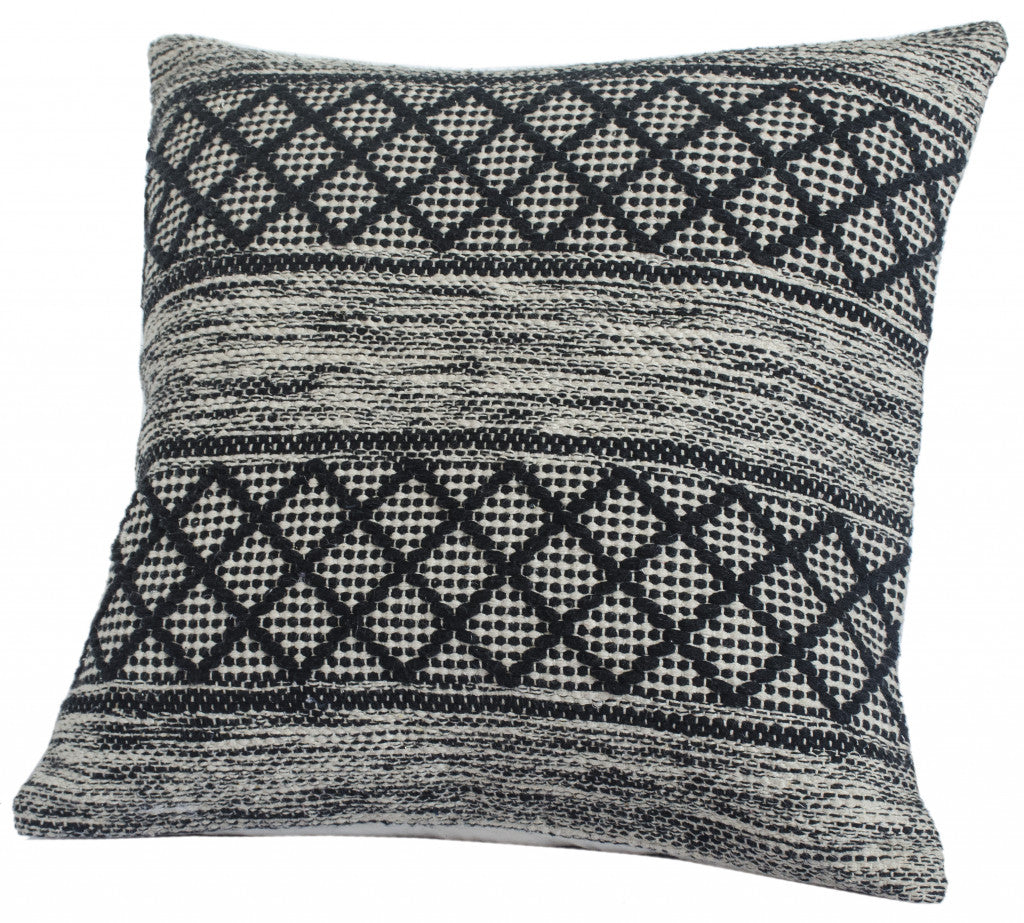 20" X 20" Beige And Grayish Blue 100% Cotton Geometric Zippered Pillow