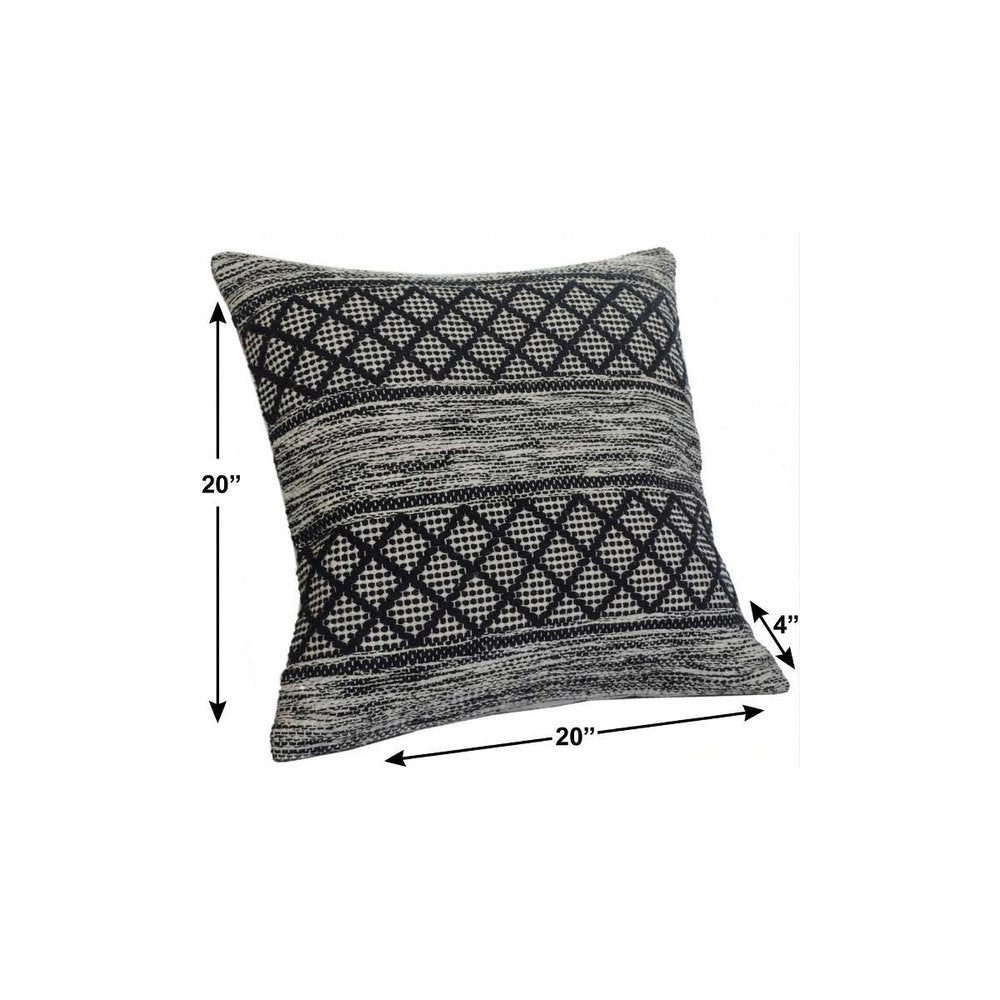 20" Beige And Gray Cotton Geometric Throw Pillow
