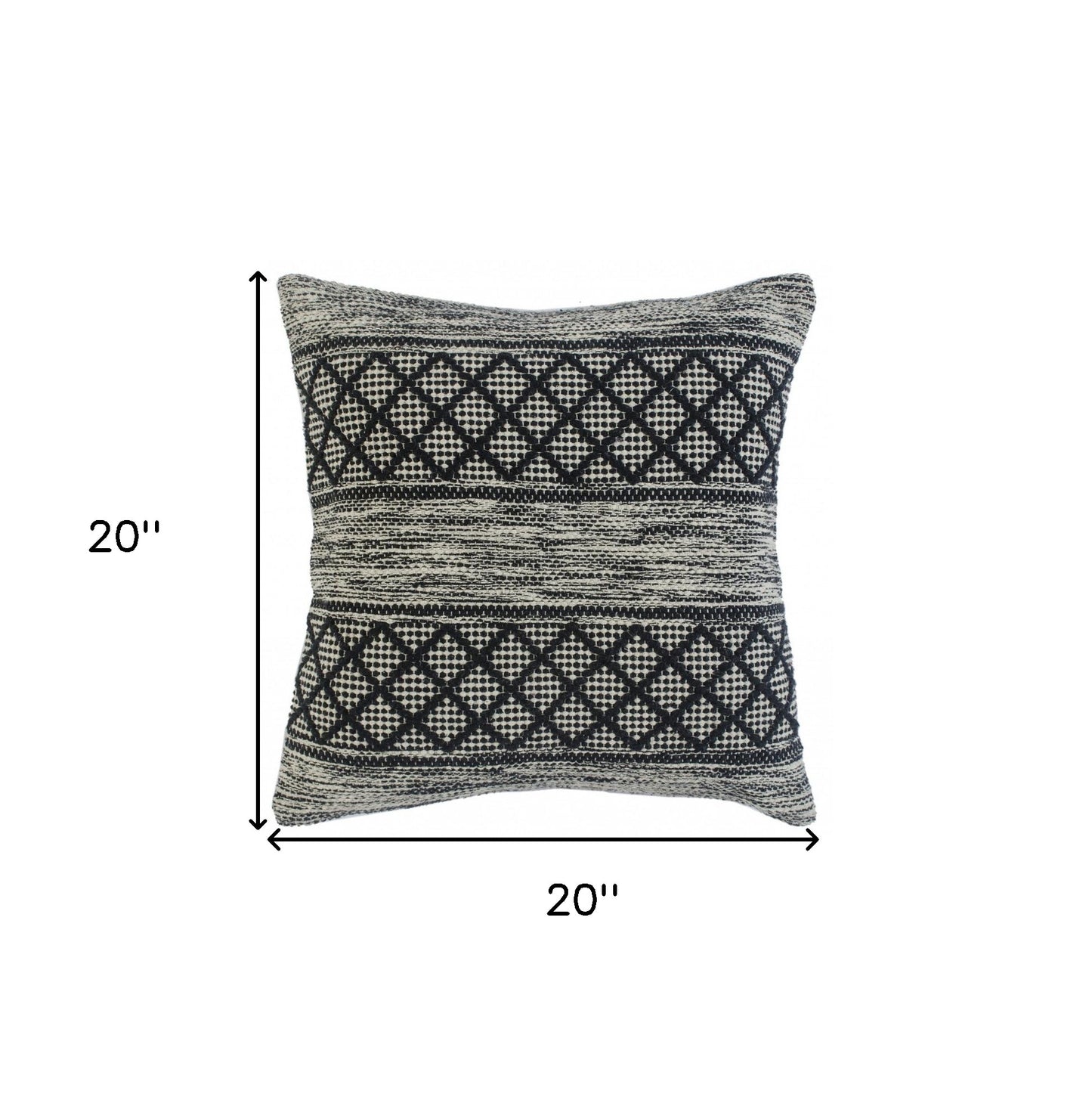 20" X 20" Beige And Grayish Blue 100% Cotton Geometric Zippered Pillow