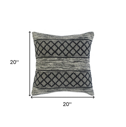 20" X 20" Beige And Grayish Blue 100% Cotton Geometric Zippered Pillow