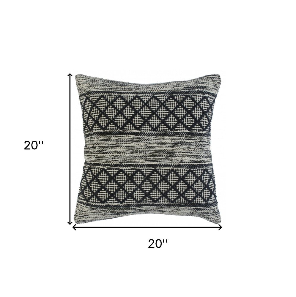 20" Beige And Gray Cotton Geometric Throw Pillow