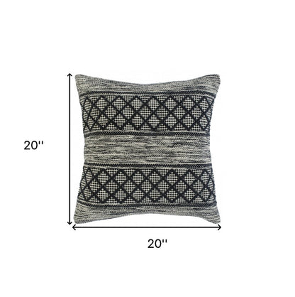 20" Beige And Gray Cotton Geometric Throw Pillow