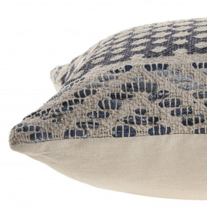 20" X 20" Denim Blue And Ivory 100% Cotton Chevron Zippered Pillow