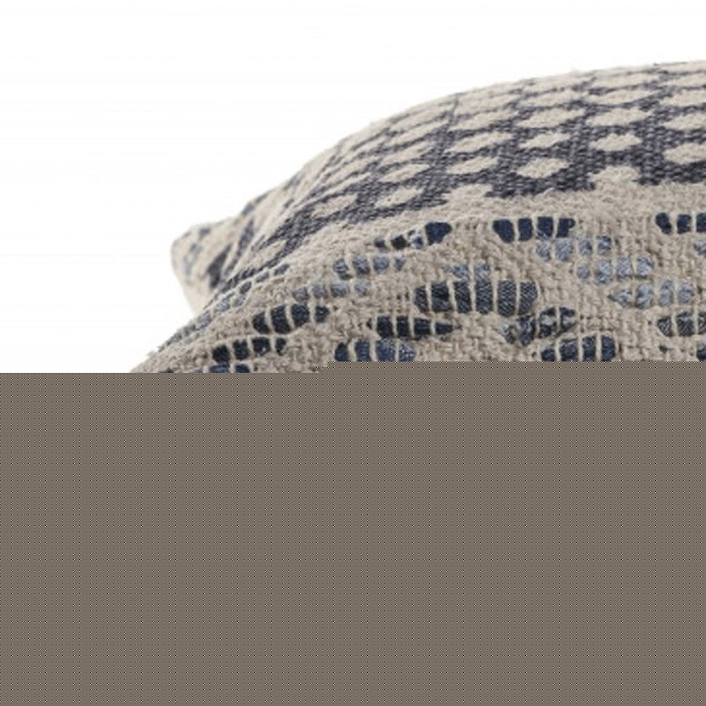 20" X 20" Denim Blue And Ivory 100% Cotton Chevron Zippered Pillow