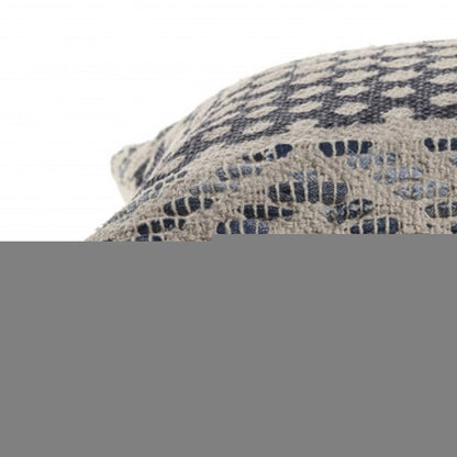 20" X 20" Denim Blue And Ivory 100% Cotton Chevron Zippered Pillow