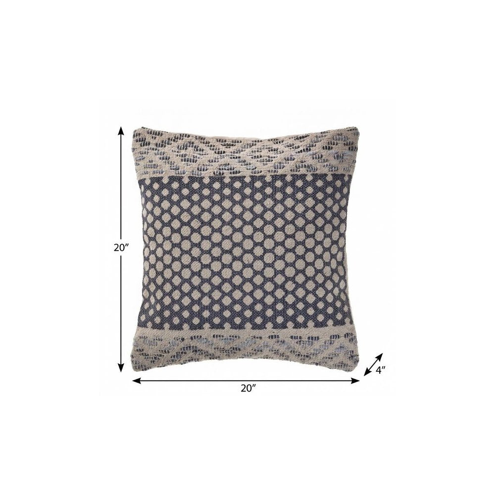 20" X 20" Denim Blue And Ivory 100% Cotton Chevron Zippered Pillow