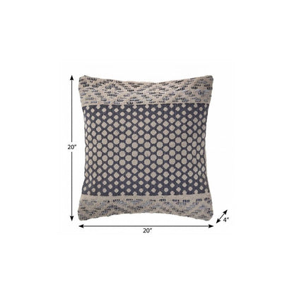20" X 20" Denim Blue And Ivory 100% Cotton Chevron Zippered Pillow