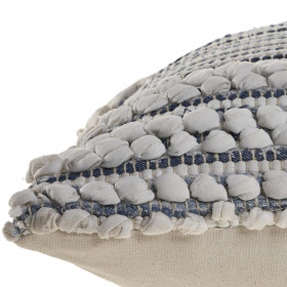 18" X 18" Blue And Ivory 100% Cotton Geometric Zippered Pillow