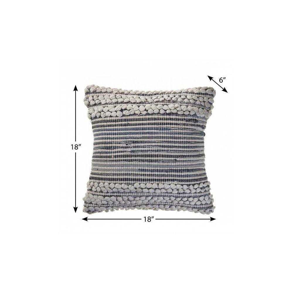 18" X 18" Blue And Ivory 100% Cotton Geometric Zippered Pillow