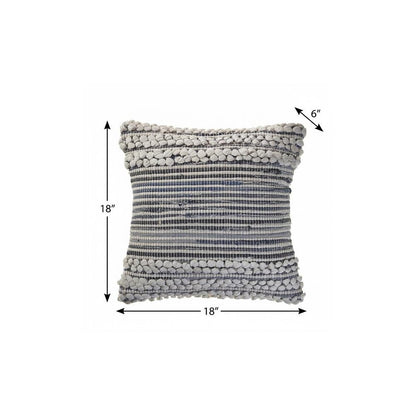 18" X 18" Blue And Ivory 100% Cotton Geometric Zippered Pillow