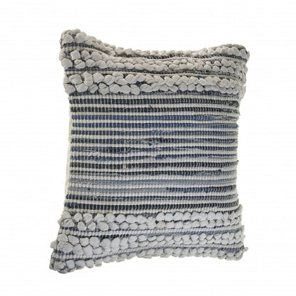 18" X 18" Blue And Ivory 100% Cotton Geometric Zippered Pillow