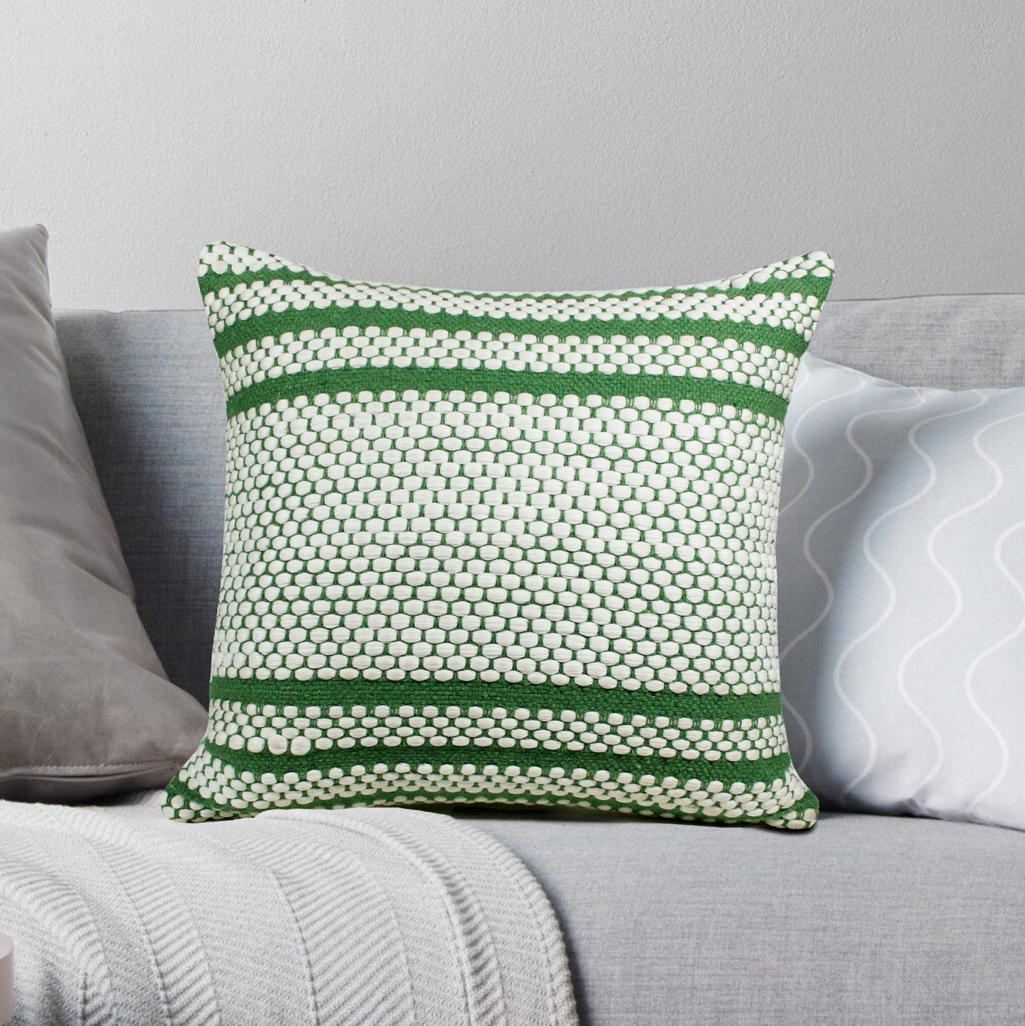 20" X 20" Jade Green And White 100% Cotton Geometric Zippered Pillow