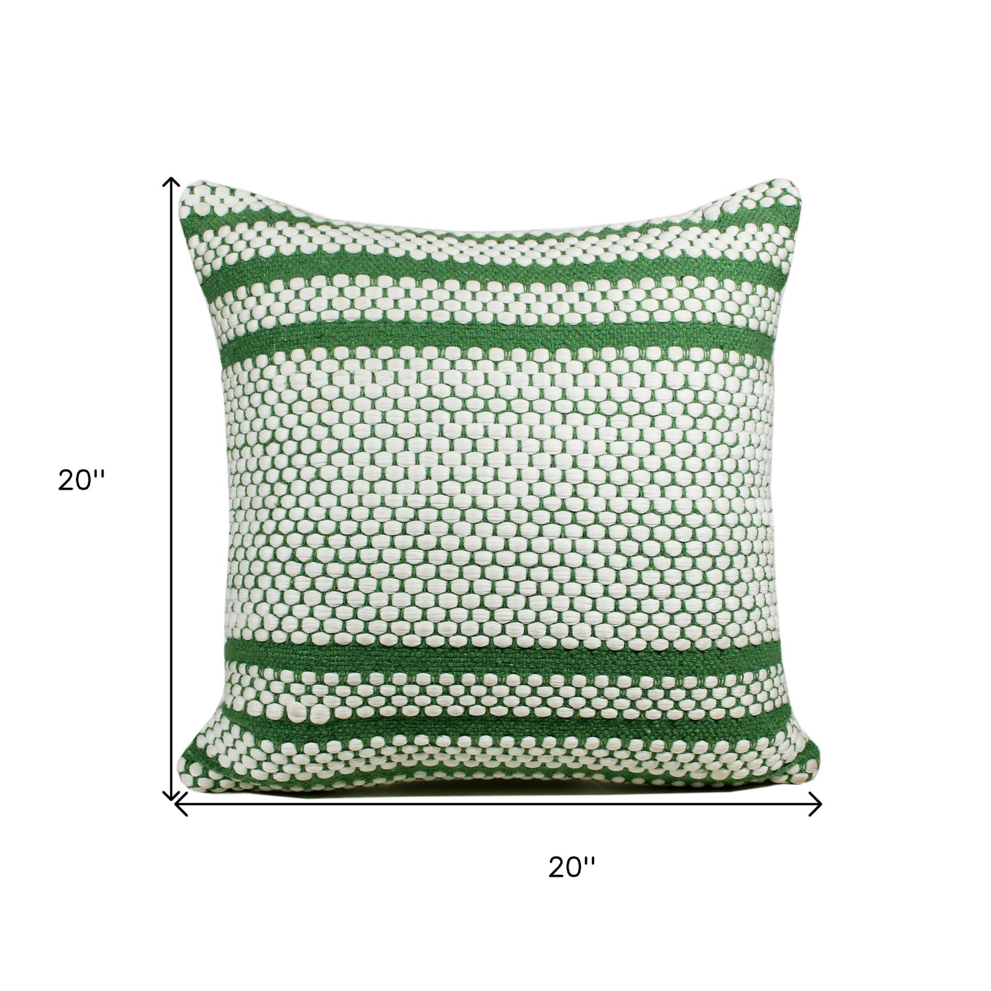 20" X 20" Jade Green And White 100% Cotton Geometric Zippered Pillow