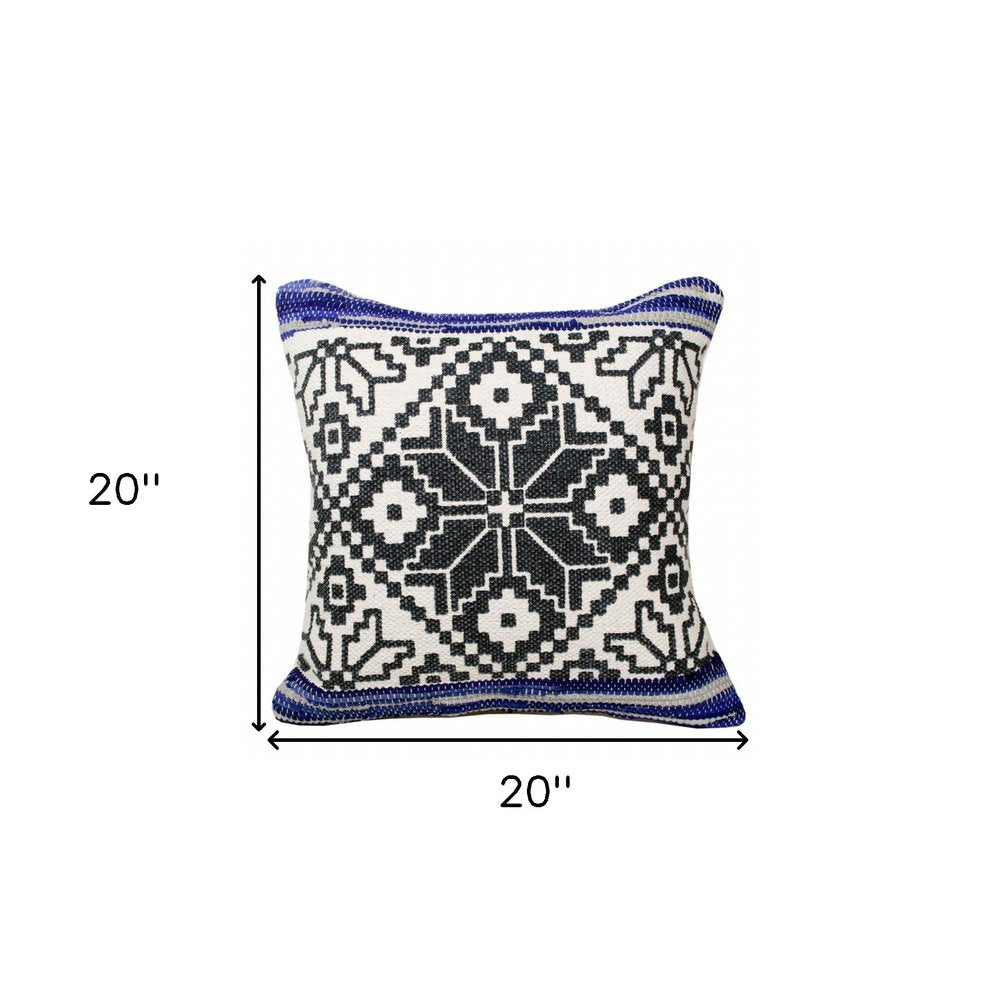 20" Blue and White Throw Pillow
