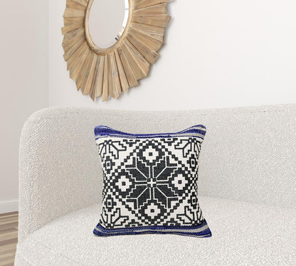 20" Blue and White Throw Pillow