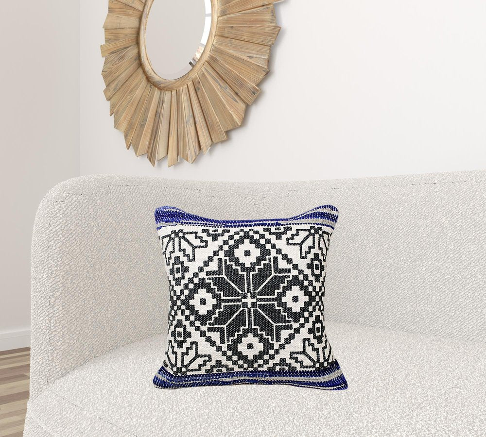 20" Blue and White Throw Pillow