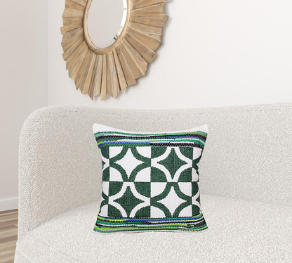 20" Green and White Cotton Throw Pillow