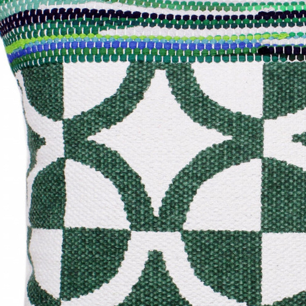 20" Green and White Cotton Throw Pillow