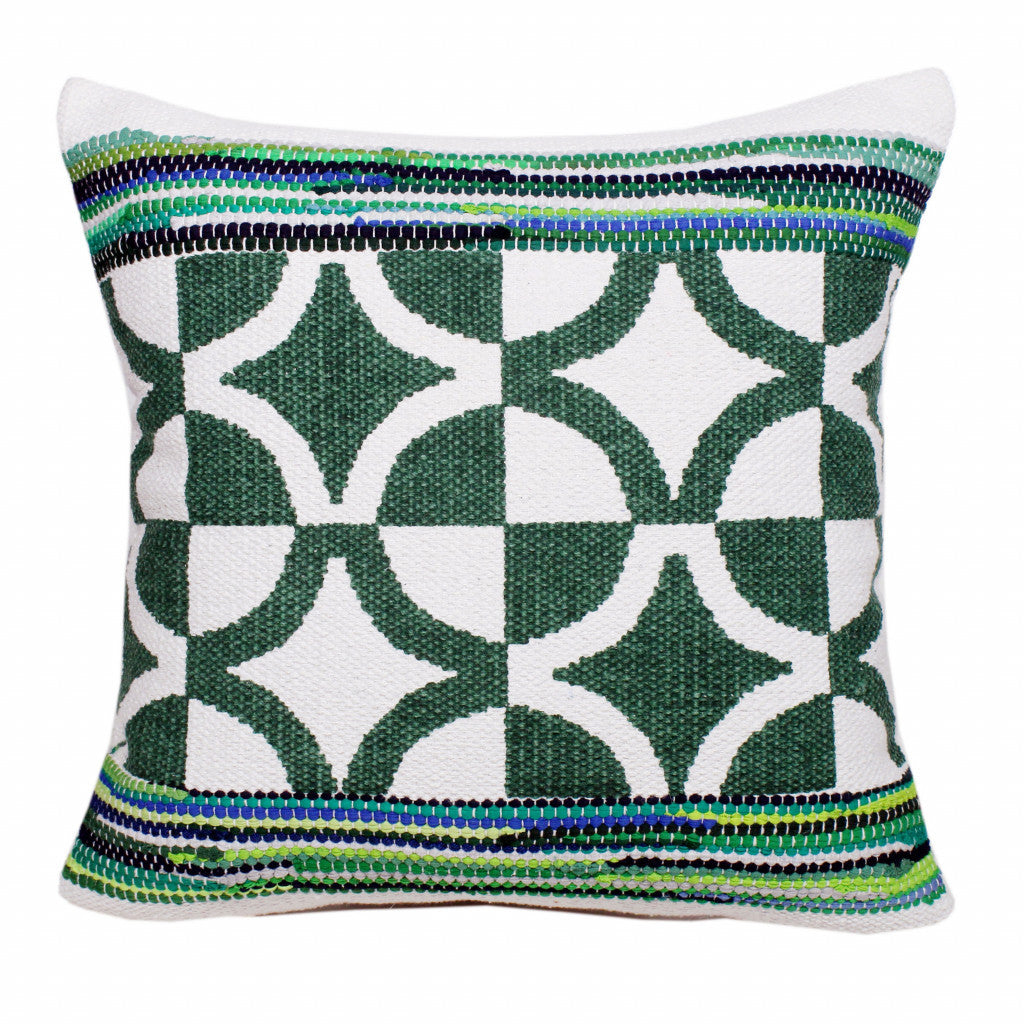 20" Green and White Cotton Throw Pillow