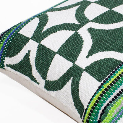 20" Green and White Cotton Throw Pillow